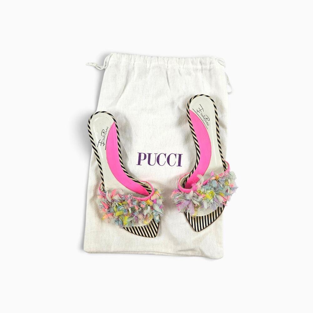 Y2k Vintage Emilio Pucci Kitten Heel Mules  Silk Pointed Toe - Size 36 (5.5) - Picture 3 of 8
